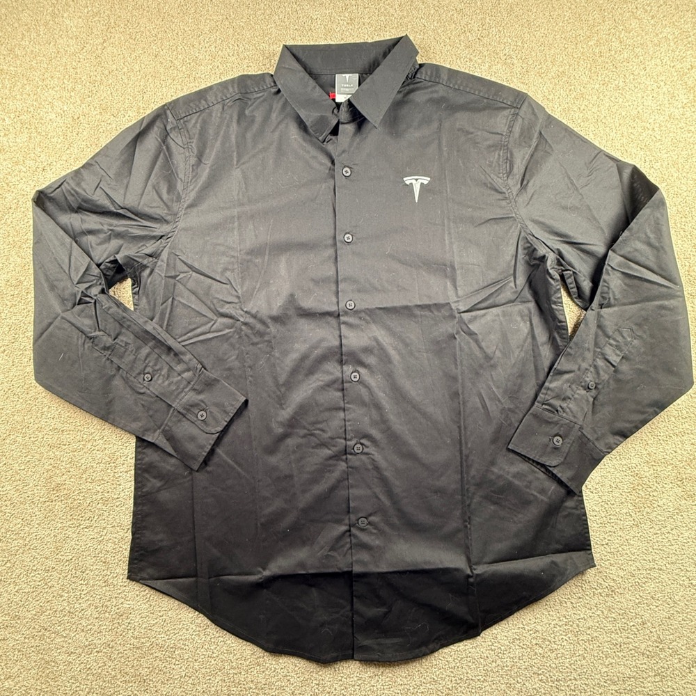 Tesla Motors Mens XL Blk Long Sleeve Button Down Shirt Embroidered Logo TSL2982